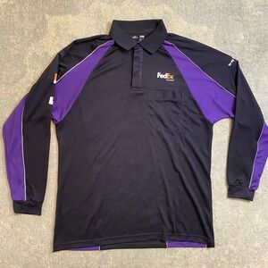 Stan Herman FedEx Ground Polo Shirt Mens Large Black Purple Long Sleeve Uniform
